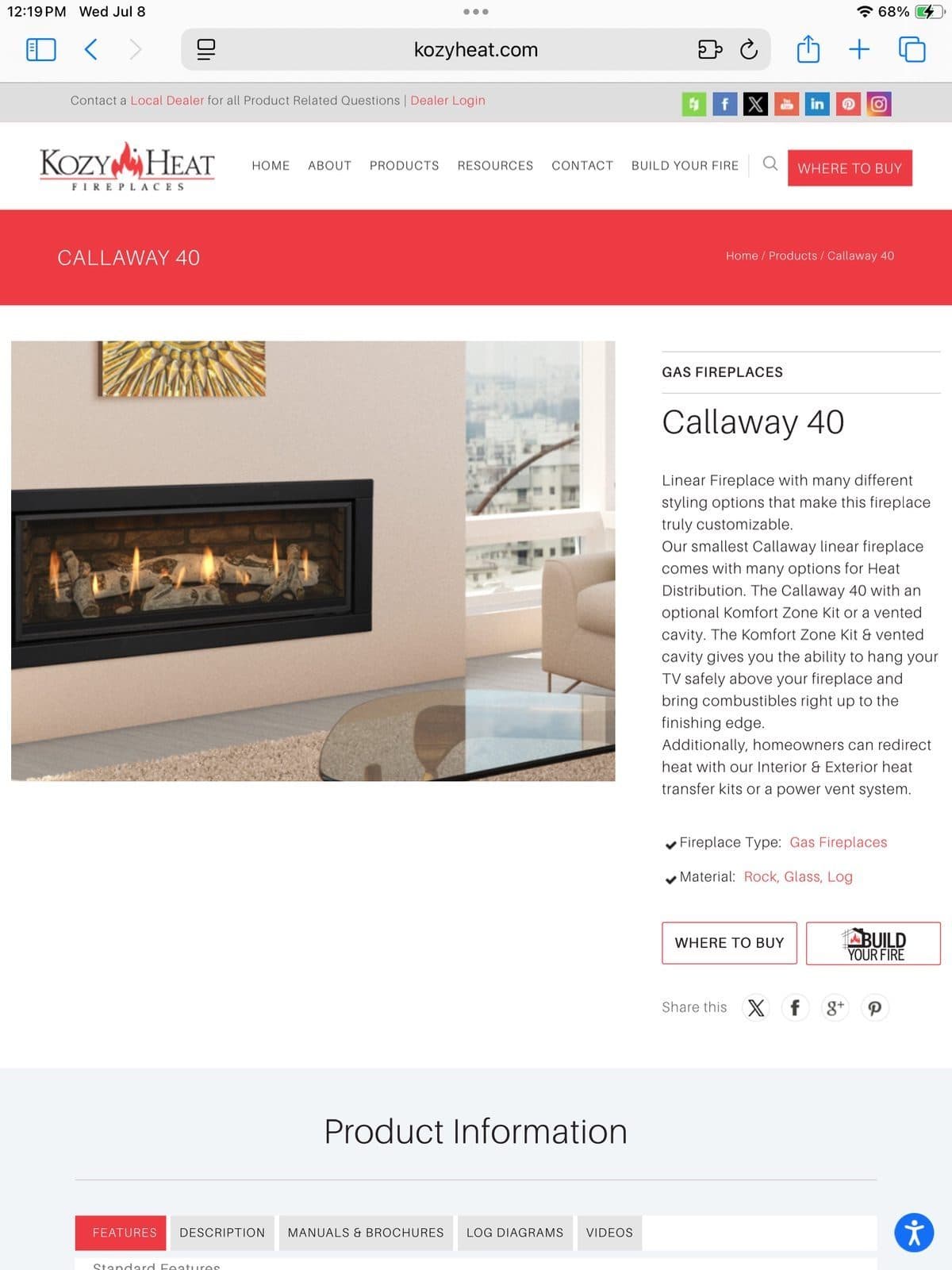 Kozy Heat Linear Direct Vent Fireplace